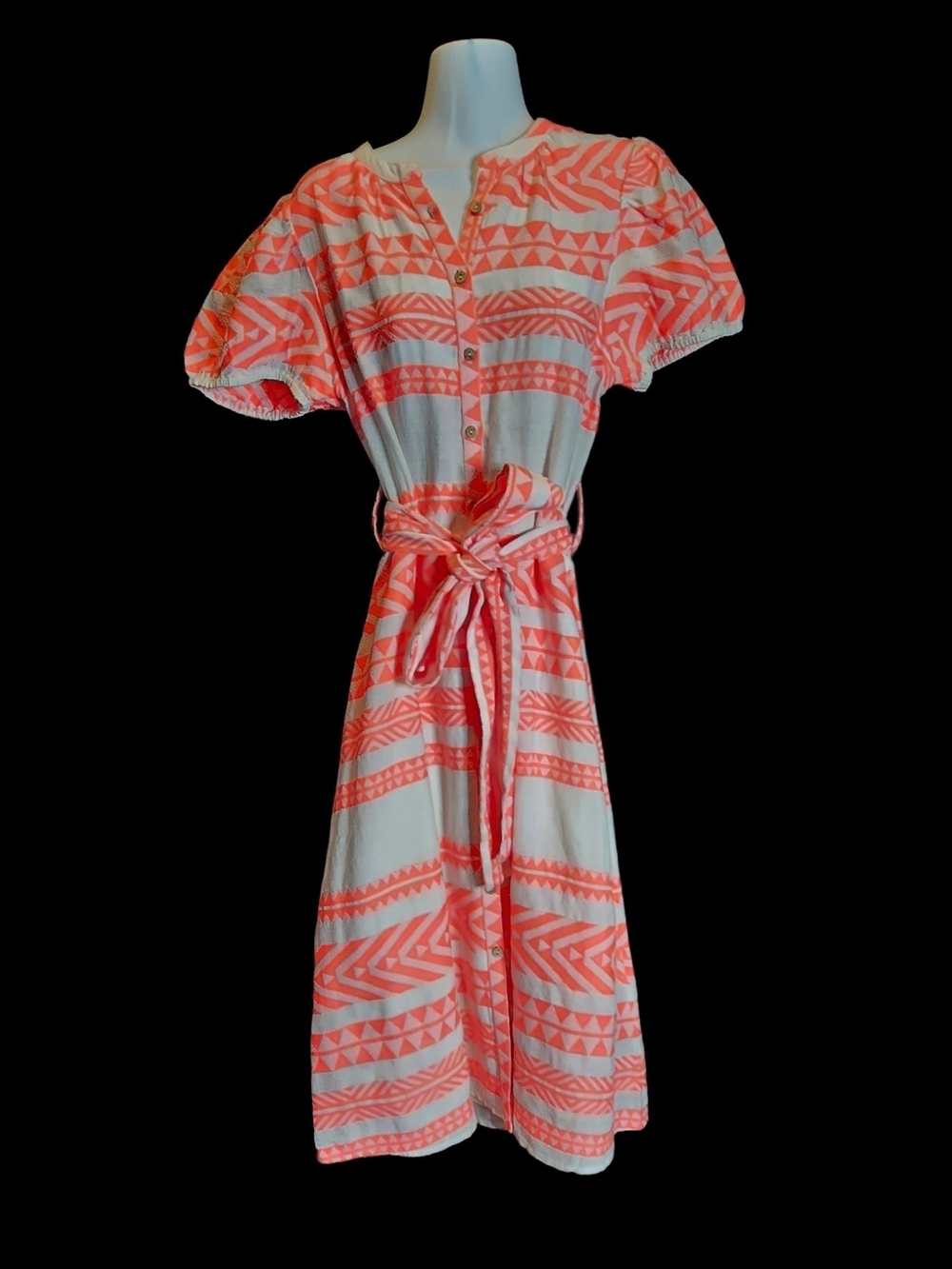NWT dRa Los Angeles Women's Coral & White Printed Tie-Waist Dress